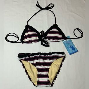Nayiboro Black and Pink Striped Bikini